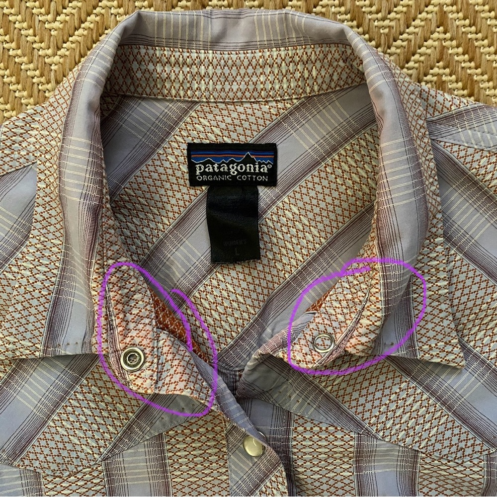 Patagonia Drifter Western Pearl Snap Button Lavender Plaid Shirt Women's Large - Picture 12 of 16